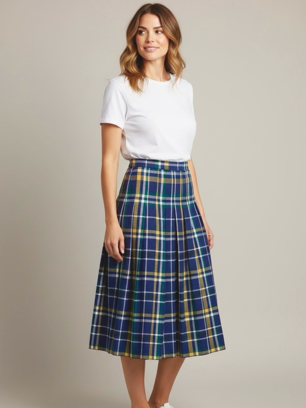 Pendleton Vintage Granola Girl Preppy Blue Plaid Midi Pleated Skirt Size 12